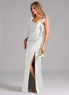 Azazie Jessamine Brautjungfernkleider Etui Korsett Stretch-Satin Kleid Weiß image5