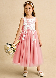 Azazie Sundae Abiti da Ragazza di Fiori Abito Principessa in Pizzo Corallo image3