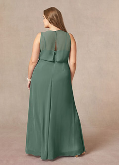 Azazie Marchioness vestidos de madre de la novia Vestido de Musgo Marino de Gasa de Corte En A con Cuello redondo plisado image8