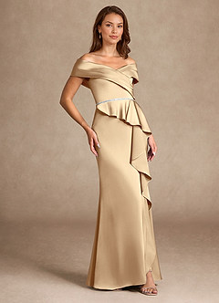 Azazie Dareia Kleider für die Brautmutter Meerjungfrau-Linie Schulterfrei Stretch-Satin Kleid Champagner image4
