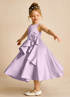 Azazie Hermia Robe Demoiselle D'honneur Fillette Robe Trapèze en Mat Satiné Sans manches Frostiges Flieder image3