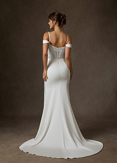 Azazie Alyce Suknie ślubne Syrena Zza ramienia Satyna z tyłu Crepe Pociąg sądowy Sukienka image11