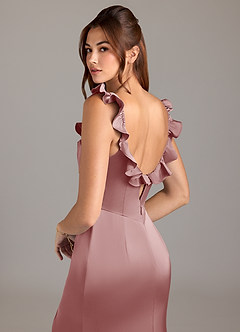 Azazie Callie Bridesmaid Dresses Dusty Rose A-Line Ruched Stretch Satin Convertible Dress image2