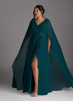 Azazie Isa Mother of the Bride Dresses Pine A-Line V-Neck Pleated Chiffon Dress image10