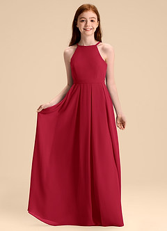 Azazie Arianthe Junior Scarlet A-Line Pleated Chiffon Dress image3