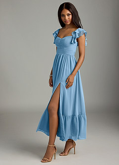 Azazie Anaya Bridesmaid Dresses Steel Blue A-Line Pleated Chiffon Dress image4