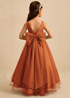 Azazie Seraphina Robe Demoiselle D'honneur Fillette Robe Trapèze en Tulle Plissée Cannelle image2