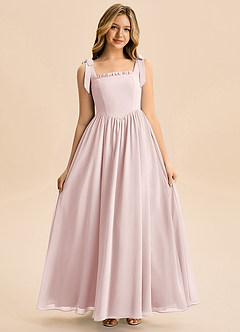 Azazie Delia Junior Robe Trapèze en Mousseline de soie Arc Rose Pâle image3