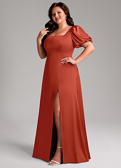 Azazie Fyona Brautjungfernkleider A-Linie Plissee Stretch-Satin Kleid Rost image12