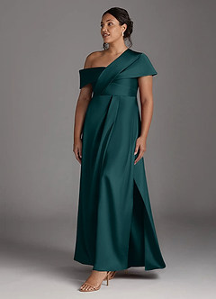 Azazie Milton Mother of the Bride Dresses Pine A-Line Pleated Stretch Satin Dress image11
