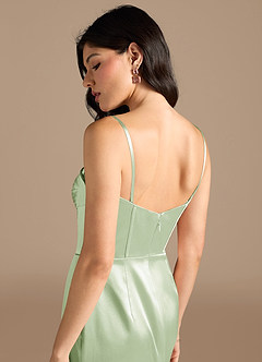 Azazie Lynden Bridesmaid Dresses Dusty Sage Sheath Off the Shoulder Metallic Satin Convertible Dress image10