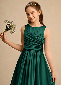 Azazie Ducky Girls Formal Flower Girl Dresses Emerald A-Line Pleated Stretch Satin Dress image6