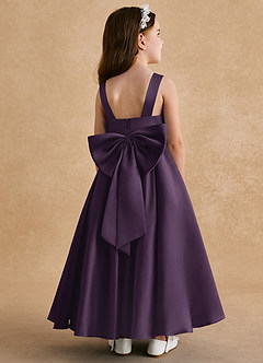 Azazie Honey Bear Flower Girl Dresses Plum A-Line Pleated Matte Satin Dress image1
