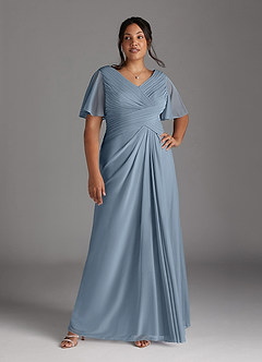 Azazie Emmeline Mother of the Bride Dresses Dusty Blue A-Line V-Neck Pleated Mesh Dress image9