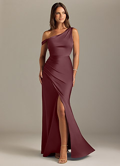 Azazie Madelyn Brautjungfernkleider Wandelbar Meerjungfrau-Linie Schulterfrei Stretch-Satin Kleid Sangria image1