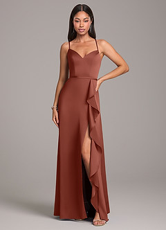Azazie Naeem Bridesmaid Dresses Auburn A-Line Stretch Satin Dress image4