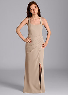 Azazie Mero Junior Meerjungfrau-Linie Plissee Chiffon Kleid Taupe image2