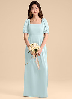 Azazie Briar Junior Sea Glass A-Line Bow Stretch Satin Dress image1