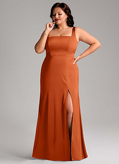 Azazie Frostine Vestidos de damas de honor Vestido de Naranja Quemada de Satén Elástico de Corte en A con Lazo image8