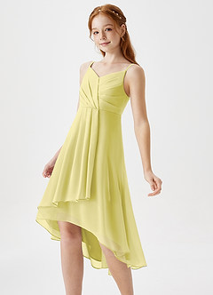 Azazie Mariam Junior Lemon Sorbet A-Line Pleated Chiffon Dress image1