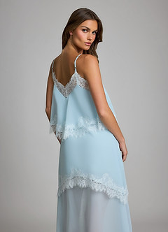 front Chiffon-Brautmorgenmantel/Nachthemd mit Spitzenbesatz, V-Ausschnitt, Seitenschlitz und langem Unterkleid