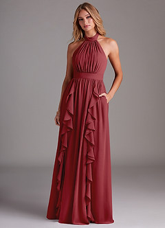 Azazie Avary Bridesmaid Dresses Pomegranate A-Line Pleated Chiffon Dress image4