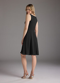 Azazie Shirley Kleider für die Brautmutter A-Linie Schaufel Gefaltet Chiffon Kleid Schwarz image7