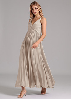 Azazie Raychelle Robes de demoiselle d'honneur Robe Trapèze en Satin extensible Plissée Givre image6