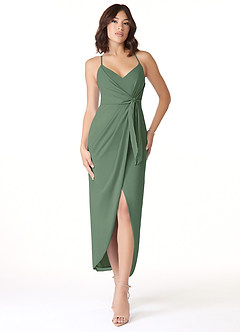 Azazie Ollie Bridesmaid Dresses Eucalyptus Sheath Ruched Stretch Chiffon Dress image1