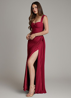 Azazie Amberly Robes de demoiselle d'honneur Robe Fourreau en Mousseline de soie Encolure en Forme de Cœur Bourgogne image6