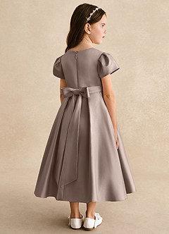 Azazie Princess Flower Girl Dresses Taupe A-Line Pleated Matte Satin Dress image2