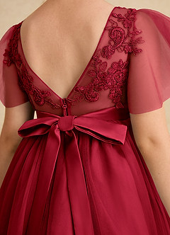 Azazie Queenie Robe Demoiselle D'honneur Fillette Robe Trapèze en Dentelle Écarlate image6