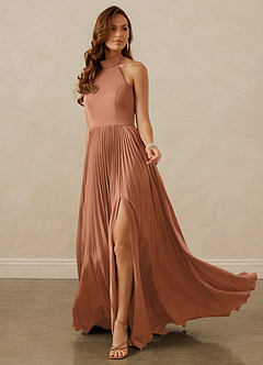 Christian Siriano Bridal for Azazie 1007 Bridesmaid Dresses Bronzer A-Line Pleated Stretch Satin Dress image3