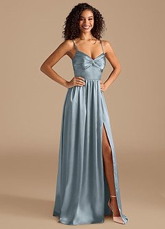 Azazie Zeya Brautjungfernkleider A-Linie Plissee Metallischer Satin Kleid Staubblau image6