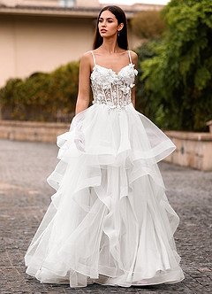 Dreama Kość Słoniowa Suknia balowa z koronkowym gorsetem i falbanką image10