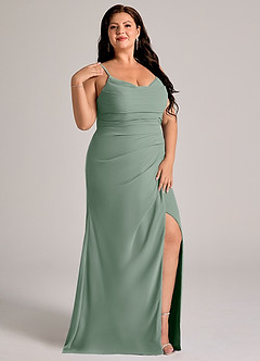Azazie Deandra Bridesmaid Dresses Silver Sage Mermaid Pleated Chiffon Dress image11