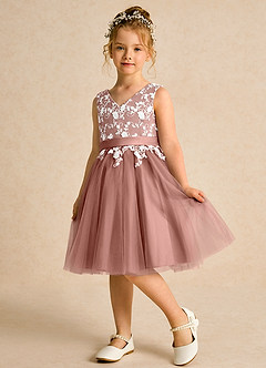 Azazie Butterfly Flower Girl Dresses Cedar Rose A-Line Lace Dress image4