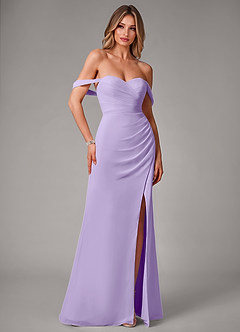 Azazie Haisley Bridesmaid Dresses Lilac Sheath Off the Shoulder Chiffon Convertible Dress image3