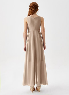 Azazie Lizette Junior Robe Trapèze en Mousseline de soie Plissée Taupe image6