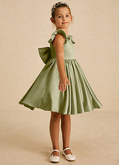 Azazie Tootsie Flower Girl Dresses Moss Green A-Line Bow Matte Satin Dress image4