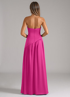 Azazie Adeline Robes de demoiselle d'honneur Robe Trapèze Convertible en Satin extensible Sans bretelle Fuchsia image5