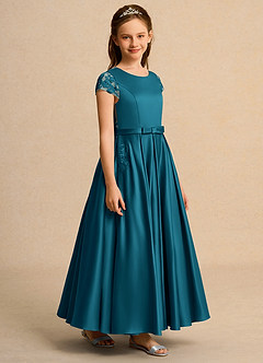 Azazie Bunny Girls Formal Flower Girl Dresses Ink Blue Ball-Gown Lace Dress image5