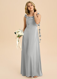 Azazie Gumdrop Junior Empire Plissee Stretch-Satin Kleid Silber image2