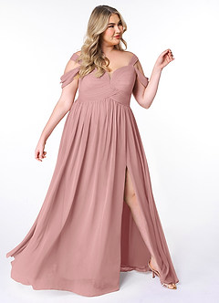 Azazie Lianne Bridesmaid Dresses Dusty Rose A-Line Off the Shoulder Chiffon Dress image11