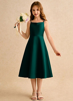Azazie Jaella Girls Formal Blomsterpigekjoler A-Line Plisseret Mat satin Te-længde Kjole image4