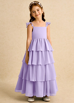 Azazie Boba vestidos de niña de las flores Vestido de Lila de Gasa de Corte En A con Escote Cuadrado image1