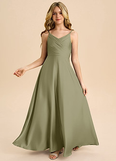 Azazie Bug Junior Pistachio A-Line Pleated Stretch Satin Dress image2