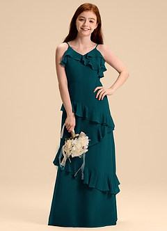 Azazie Evara Junior Pine A-Line Chiffon Dress image1