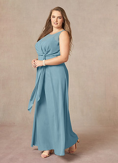 Azazie Marchioness Mother of the Bride Dresses Moody Blue A-Line Scoop Pleated Chiffon Dress image9