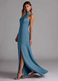 Azazie Myra Bridesmaid Dresses Bermuda A-Line Side Slit Stretch Satin Dress image5